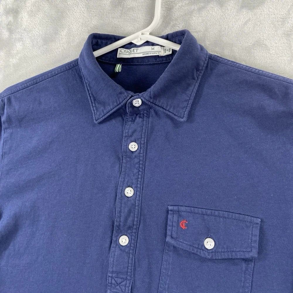 Criquet Shirt Mens Medium Polo Short Sleeve Pullover Organic Cotton Navy Blue